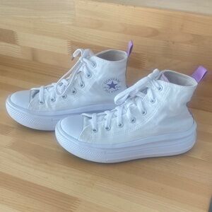 Converse Kids White and Purple High-Top Sneakers